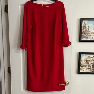 Calvin Klein Vibrant Red Long Sleeve Dress